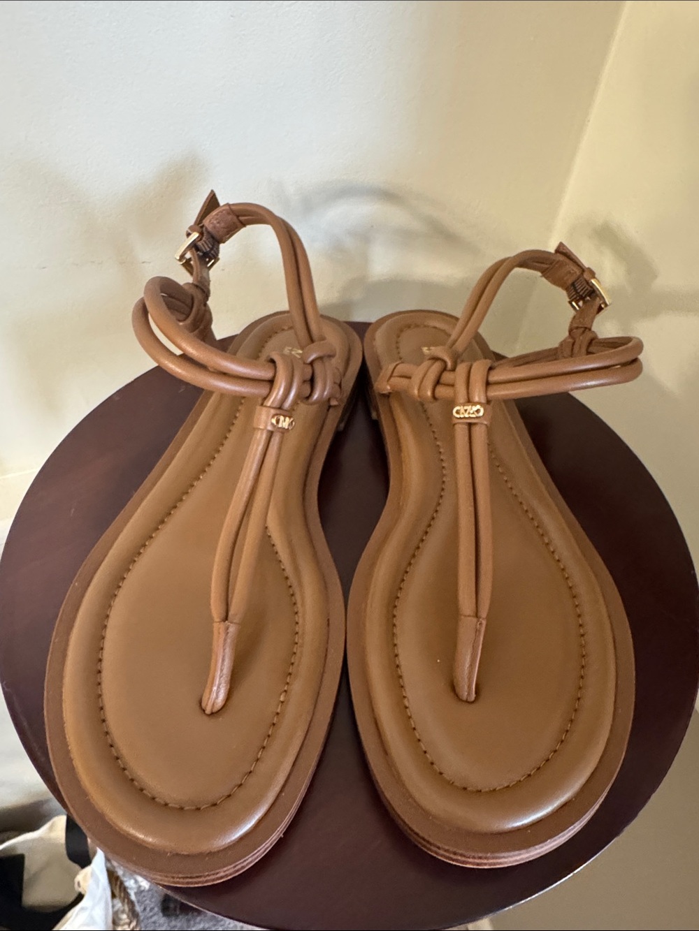Michael Kors Tan Knotted T-Strap Flat Sandals